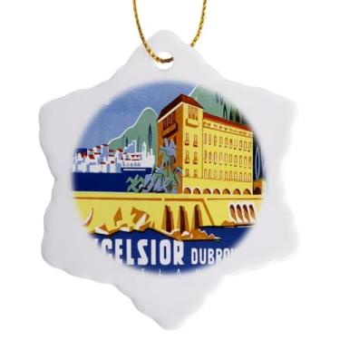 Imagem de 3dRose Etiqueta de bagagem vintage Hotel Excelsior Dubrovnik Croácia enfeite de floco de neve, 7,6 cm