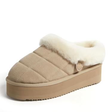 Imagem de Dearfoams Pantufas Shearling Plataforma Bendigo Confortável Puff Pelúcia Feminina Clog House Shoes, Areia, 6, Arena, 35