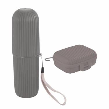 Imagem de Kit Saboneteira + Estojo Portátil Para Viagem Academia Fosco (Cinza)