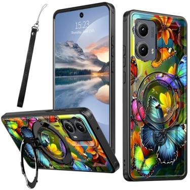 Imagem de HEAKIERG Capa magnética para Motorola Moto Edge 5G 2024 de 6,6 polegadas com suporte giratório de 360 graus, capa resistente à prova de choque com suporte de proteção contra quedas [1 x alça de