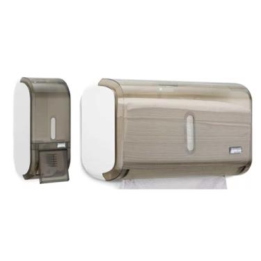 Imagem de Kit Porta Saboneteira Para Sabonete Liquido E Dispenser Suporte De Papel Toalha InterfolhasCor Fume Urban Compacto