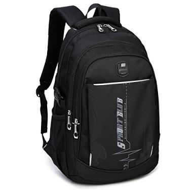 Imagem de goldwheat Mochila escolar para estudantes, casual, de ombro, mochila de viagem para meninos adolescentes, Preto, cinza, Large, Mochilas Daypack
