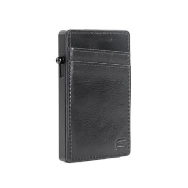 Imagem de Carteira Faraday – Bloqueio RFID | Suporte de cartão de crédito de alumínio | Carteira minimalista fina | Liberação com botão de bloqueio | Compatível com MagSafe | Clipe para dinheiro | Couro genuíno