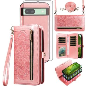 Imagem de Asuwish Capa de celular para Google Pixel 8A 5G carteira com zíper magnética destacável com protetor de tela de vidro temperado, alça transversal mandala flor porta-cartão de crédito Pixel8A A8