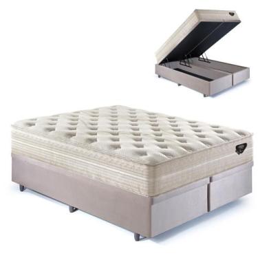 Imagem de Base Box Baú King 193x203 Suede Bege com Colchão Audaz Molas Ensacadas