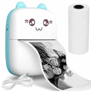 Imagem de Impressora Gatinho Portátil Térmica De Bolso - Azul e Rosa, Azul