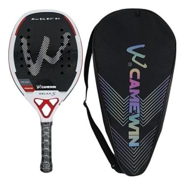 Imagem de Raquete Beach Tennis Fibra De Carbono 3k Edição Especial - nucleo EVA Soft - Camewin - Nota Fiscal - Original produto no Brasil ((RELAX S PREDATOR)) (Branco/Vermelho)