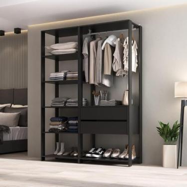 Imagem de Guarda-roupas Closet Modulado 135cm 2 Peças com 2 Gavetas e Cabideiro Multimóveis Mp4320 Preto