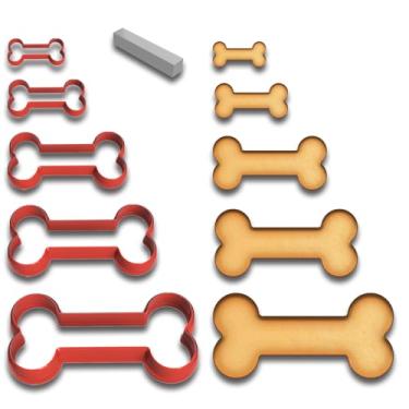 Imagem de Conjunto de cortadores de biscoito de osso de cachorro – 5 tamanhos (2,5 cm a 10 cm), perfeito para petiscos e bolos de animais de estimação