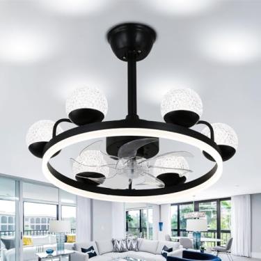 Imagem de Jenvkoil Ventiladores De Teto De Gaiola De 24" Com Luzes, Controle Remoto, Lustre Sem Lâminas, Luminária Embutida Para Quarto, Cozinha, Preto