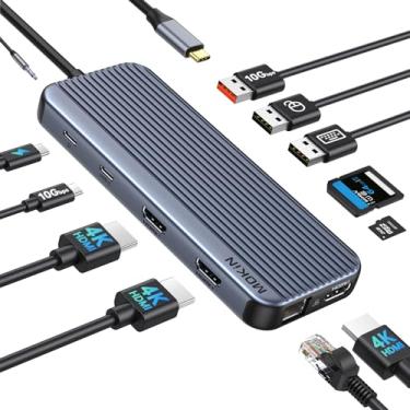 Imagem de Estação de ancoragem USB C 3 HDMI, estação de ancoragem 12 em 1, tela tripla, base para monitor duplo, hub USB-C 3 HDMI com 10 Gbps, Ethernet, USB A/C 3.1, USB 2.0, 100W PD, áudio e microfone, SD