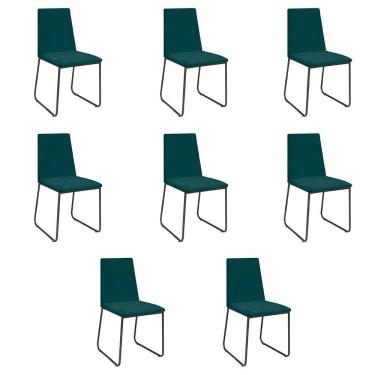Imagem de Kit 8 Cadeiras De Jantar Cozinha Industrial Lexa Veludo Élpis Móveis Verde Preta