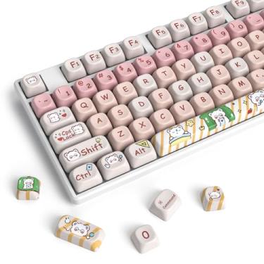 Imagem de iRoboosta Teclas de sublimação de tinta PBT MOA, 139 teclas personalizadas, conjunto de teclas fofas para teclado mecânico Cherry MX Swithes (rosa urso)