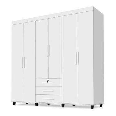 Imagem de Roupeiro Casal 06 Portas 3 Gavetas Com Espelho Cor Branco - SAO MIGUEL