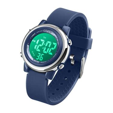 Imagem de cofuo Relógio esportivo digital infantil à prova d'água para meninas e meninos, esportes infantis ao ar livre com LED elétrico com alarme luminoso, cronômetro, relógio de pulso infantil, Azul (azul