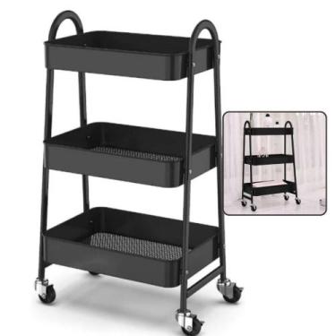 Imagem de Prateleira Estante Metal Multiuso 3 Andares Rodinhas Carrinho Organiza