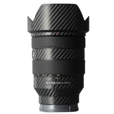 Imagem de kakotopa Adesivo decorativo de película protetora de lente compatível com Sony FE 24-105 mm F4G OSS Proteção abrangente anti-arranhões/anti-desgaste/sem resíduo/3M Materail (fibra de carbono preta)