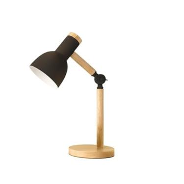 Imagem de Luminária de Mesa Articulável, Estilo Retrô, Base em Madeira, Acabamento em Preto