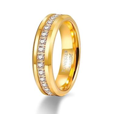 Imagem de TRUMIUM Aliança de casamento masculina de 8 mm Anéis de tungstênio para homens com zircônia cúbica branca anel eternidade CZ incrustado ouro anéis masculinos bordas chanfradas ajuste confortável tamanho 7-13, Zircônia cúbica