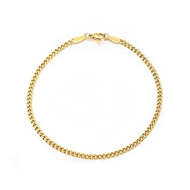 Imagem de TRUMIUM Pulseiras de corrente de elos cheios de ouro 18 k para homens e mulheres 3 mm com corte de diamante masculino comprimento da corrente cubana de ouro 7/8/9 polegadas, 8 inch, Aço inoxidável, aço inoxidável