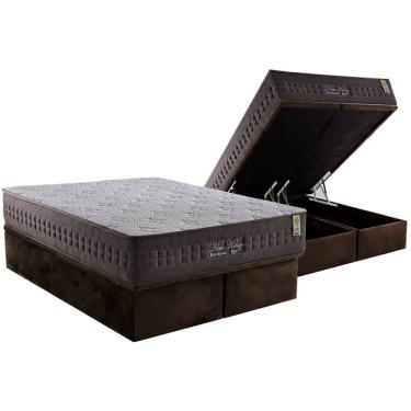 Imagem de Conjunto Box Baú Queen: Colchão Molas Anjos Ensacadas MasterPocket New King Brown + Base crc Suede Brown(158x198)