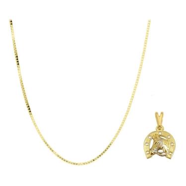 Imagem de Cordão Masculino 2Mm/70Cm Pingente Ferradura Cavalo Banhado