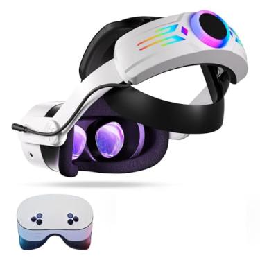 Imagem de Alça de cabeça VR compatível com Meta Quest 3/3S com bateria embutida de 12000 mAh, faixa de cabeça ajustável, acessório aprimorado de conforto e durabilidade (branca)