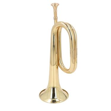 Imagem de Trompete para iniciantes, chave C instrumento trompete de latão espanhol trompete instrumento de tubo de sopro 11 cm diâmetro 34 cm altura bocal dourado
