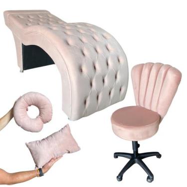 Imagem de Kit Maca M1 70 + Mocho Pétala + Kit Almofadas - In9 Decor, Veludo Rose