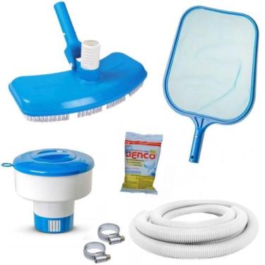 Imagem de Kit Limpeza de Piscina Mangueira 2m + Aspirador + Peneira + Flutuador 