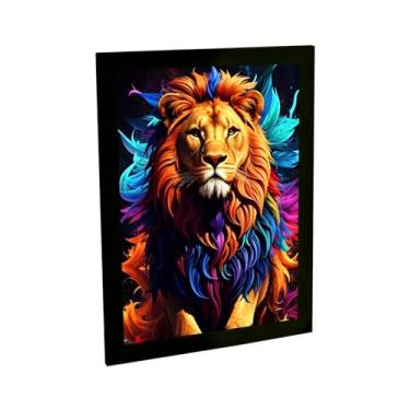 Imagem de Quadro Decorativo Leão Ilustração Juba Colorida Decoração Quarto Sala