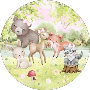 Imagem de Painel De Festa Redondo 1,50x1,50, Bosque Animais Aquarela 074 - Via C