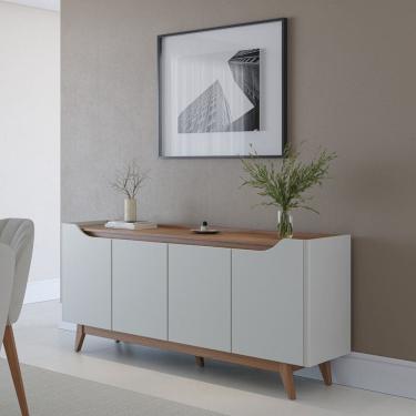 Imagem de Buffet para Sala de Jantar 180 Cm com Pés de Madeira e Nichos Pulse Off White Fosco/Canela