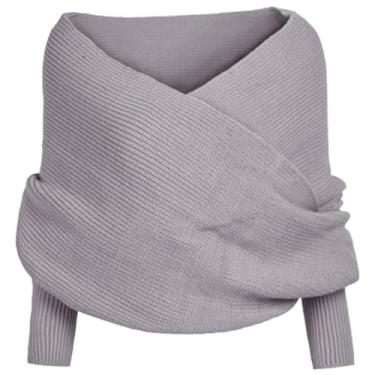 Imagem de Cachecol de suéter, cachecol para mulheres, quente, tricotado, suéter, cachecol, com mangas, moda de inverno, espesso, crochê, xale para mulheres, presente de inverno, uso interno ao ar livre