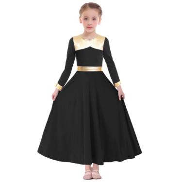 Imagem de Z&X Fantasia feminina de louvor de louvor, ouro, metálico, adoração litúrgica, igreja, traje, saia rodada, 06, preto, 7-8 anos