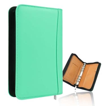 Imagem de Fichário verde A6 Budget Binder com zíper de couro PU, capa recarregável, 6 anéis, capa de encadernação de folhas soltas para planejador, acessórios de diário de viagem (fichário verde A6)