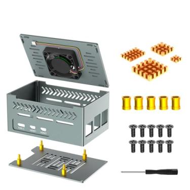 Imagem de KAGAUOAS Capa de alumínio para Raspberry Pi 5, com sistema de resfriamento PWM - Inclui ventilador silencioso 4010, dissipadores de calor de cobre e ferramentas | Suporta cooler ativo oficial e placas