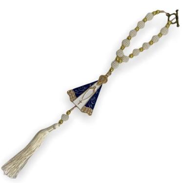 Imagem de Protetor carro N.Sa Aparecida metal com pompom branco 28 cm - Lua Míst