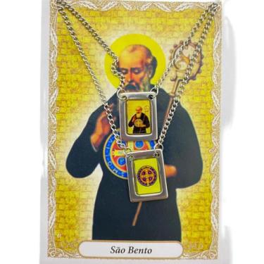 Imagem de Escapulário São Bento Aço inóx foto 1,5 x 32 cm - Lua Mistica