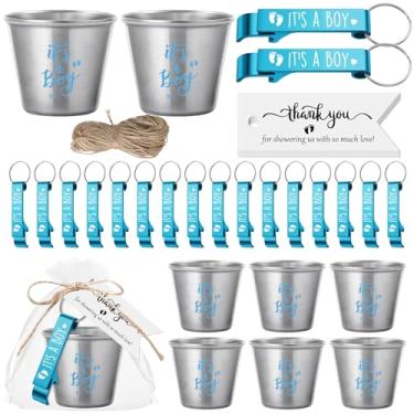 Imagem de Vesici 25 conjuntos de lembrancinhas de chá de bebê para meninas e meninos, copos de aço inoxidável, abridor de garrafas, chaveiros, etiquetas de agradecimento, lembrancinhas de festa de chá de bebê