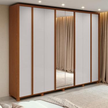 Imagem de Guarda-Roupa Casal 100% MDF 8 Portas Easy Glow com Espelhos e Pés Frassino/Off White