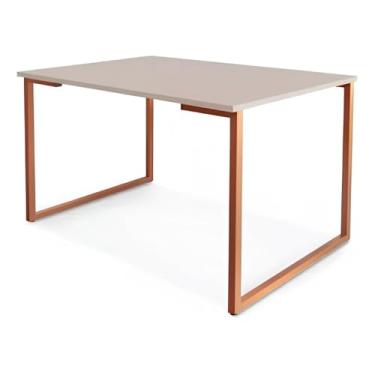 Imagem de Mesa Industrial Retangular 120x80 Pé Metal Cozinha Jantar (Off White/Bronze)