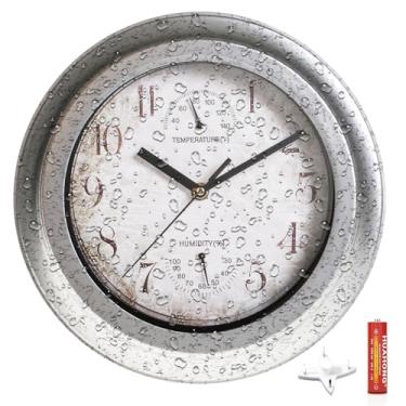 Imagem de Relógio de parede impermeável de 30,5 cm com termômetro e umidade, relógio de quartzo silencioso sem tique-taque para pátio Kitichen sala de estar banheiro varanda estufa jardim piscina pátio (branco)