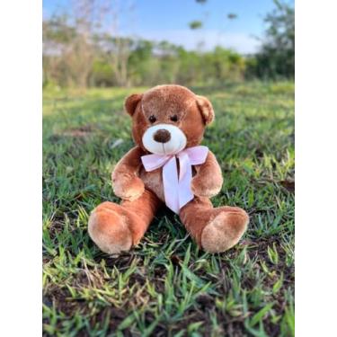 Imagem de Urso De Pelúcia Grande Bicho Com Laço 50cm Macio Cores (Caramelo Laço rosa)