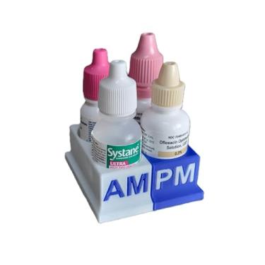 Imagem de Znet3D Organizador e rastreador de frascos de colírio – 4 compartimentos AM/PM (branco/azul)