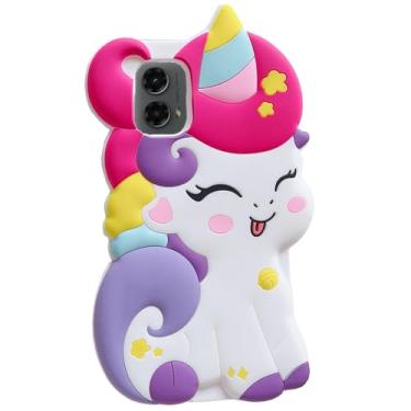 Imagem de Capa macia de unicórnio 3D para Moto G 5G 2024, desenho kawaii fashion personagem unicórnio cavalo crianças meninas mulheres capa de silicone macio para Moto G 5G 2024