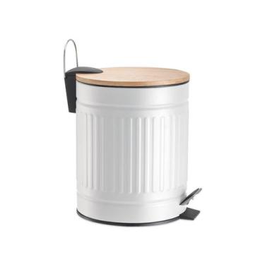 Imagem de Lixeira Tampa De Bambu E Pedal Com Amortecedor Fluted Branca - Jolitex