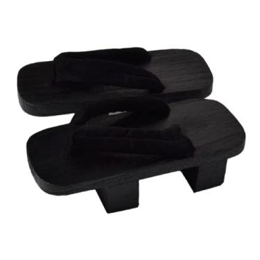 Imagem de GK-O Chinelo japonês Geta de madeira, retrô, chinelos, chinelos, quimono, cosplay, fantasia, Preto puro, 36