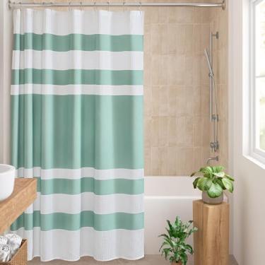 Imagem de Madison Park Cortina de chuveiro spa waffle tecido de microfibra sólido com 3M Scotchgard Moisture ManagementDecoração moderna para banheiro doméstico, 182,88 x 182,88 cm, Aqua