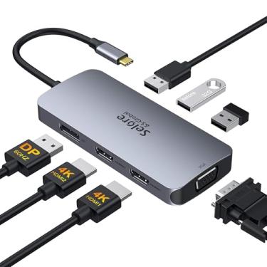 Imagem de Adaptador USB C para HDMI duplo, estação de ancoragem USB C 7 em 1 para adaptador HDMI DisplayPort VGA duplo, USB C para 3USB 2.0, adaptador para vários monitores para Dell XPS 13 15, Lenovo Yoga, Huawei Matebook X Pro, etc